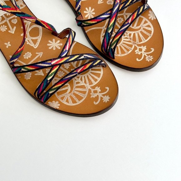 VALENTINO GARAVANI Santeria Native Ankle Wrap Flat Sandals in Multicolor Sz 8 - Picture 3 of 6